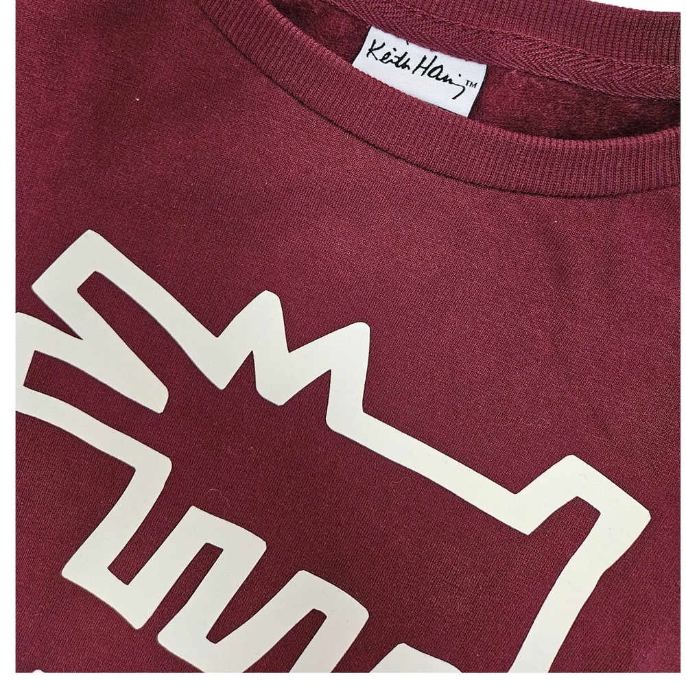 Keith Haring Sweatshirt Unisex Medium Burgundy Barking Dog Graphic Crewneck Art